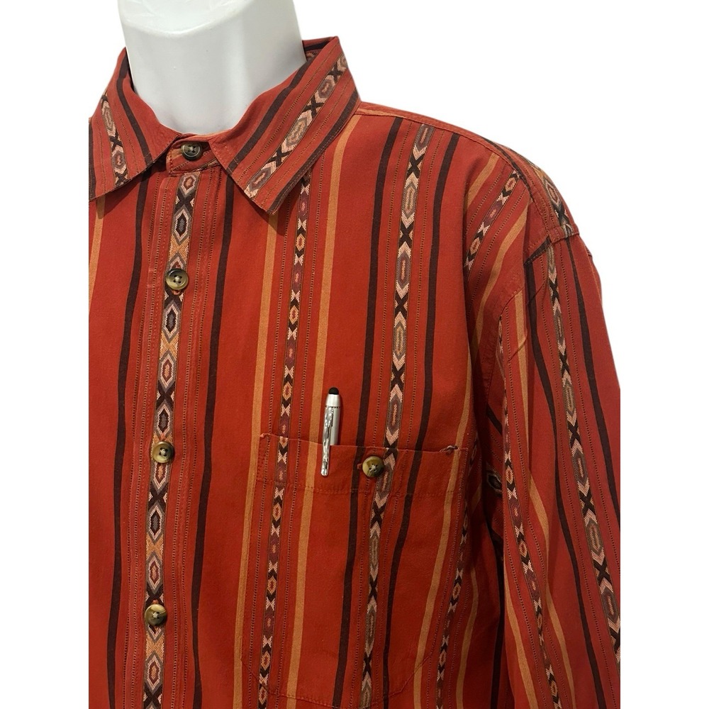 VTG Territory Ahead Shirt Mens L Geometric Long Sleeve Pumpkin Orange Button